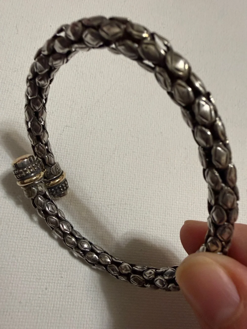 18K 925 STERLING SILVER ROPE TEXTURE CABLE FLEXIBLE CUFF BRACELET